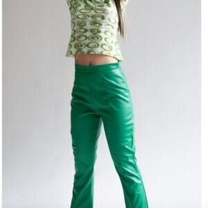 FIND ME NOW Faux Leather Pants Size S Green Vegan Leather Boot Slit